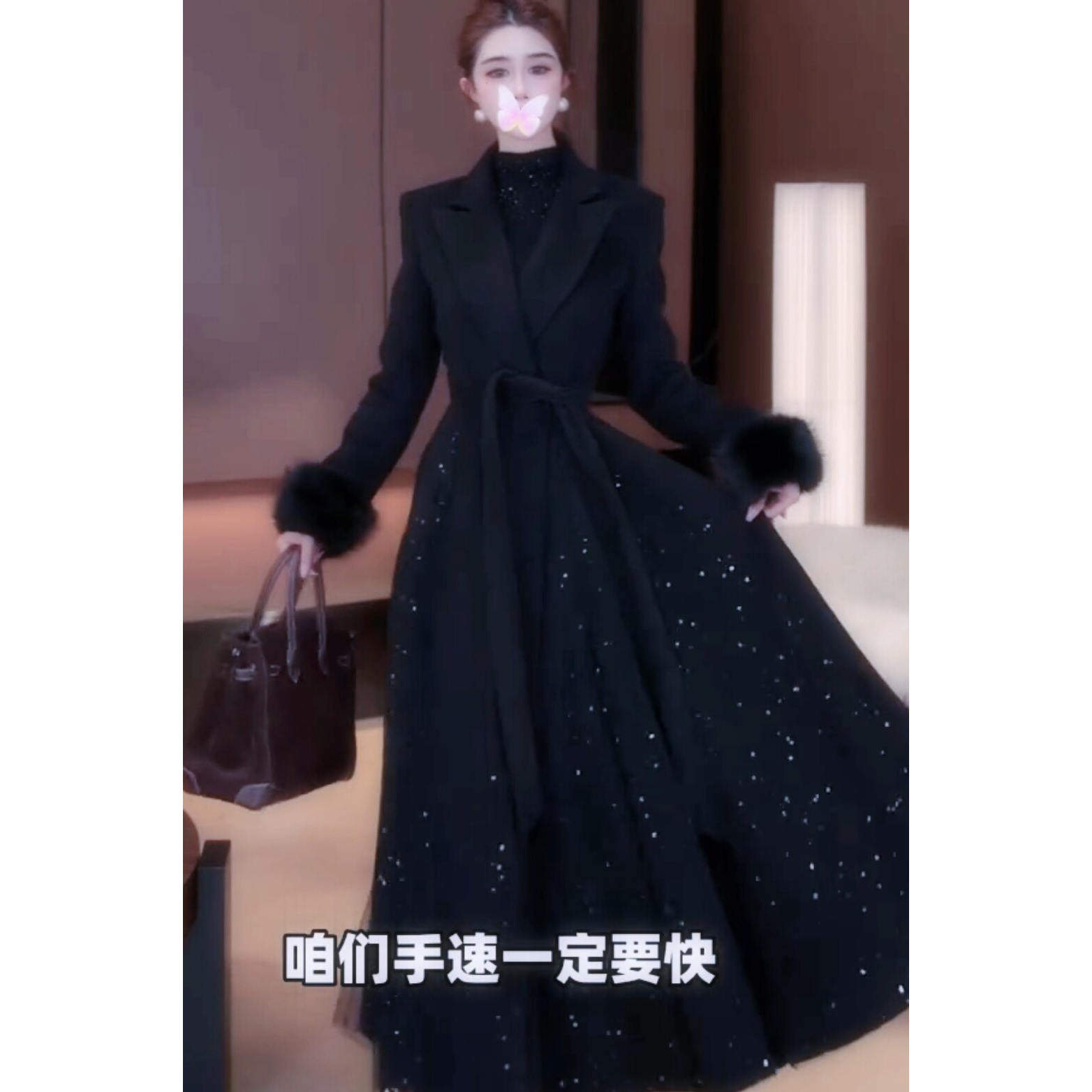 法式高级感轻奢风绝美风衣裙女2025冬季新款收腰大摆长款毛呢大衣,淘宝优惠券,粉丝福利购,淘宝优惠卷