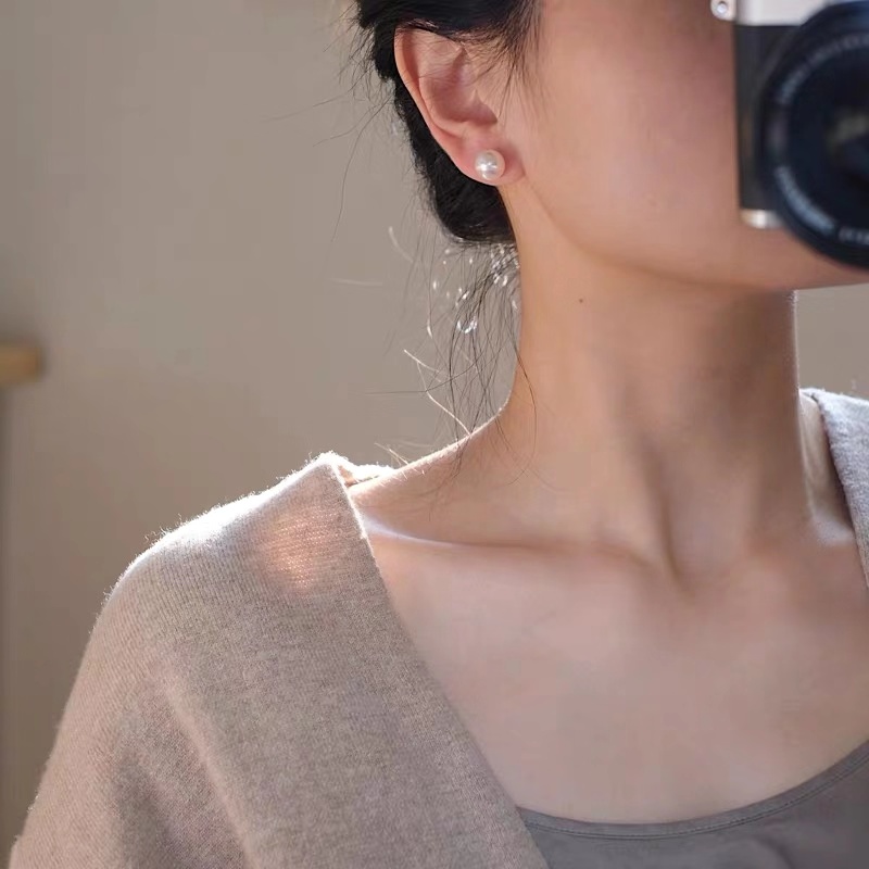 正品天然珍珠耳环耳钉 白色正品强光925银耳饰 包邮 - 图0