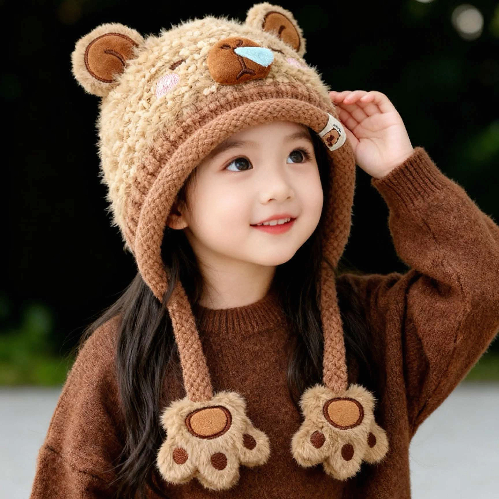 卡皮巴拉儿童帽子毛绒护耳女孩冬季保暖可爱2025新款女童防风帽子,淘宝优惠券,粉丝福利购,淘宝优惠卷