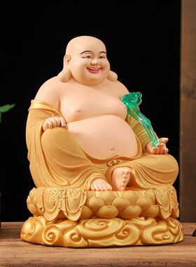 沙金弥勒佛菩萨坐像莲花大肚树脂供奉家用笑口常开笑佛招财摆件佛