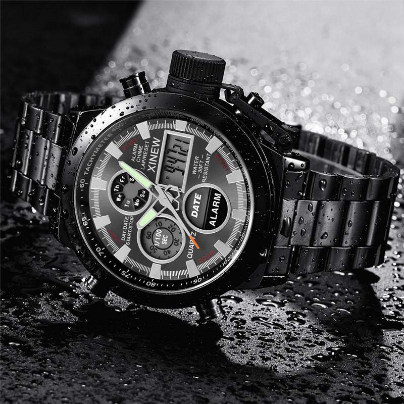 Mens Dual Time Full Steel Gifts Chronograph Digital Watches - 图1