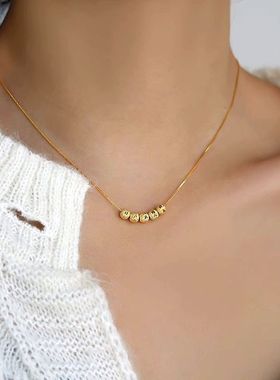 不掉色钛钢五福临门项链女金色珠子高级感招财转运珠锁骨链颈脖链