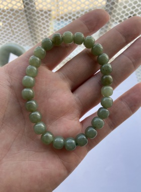 天然新疆和田玉手串卡8青白玉石手链男女款素圈单圈珠串手饰品