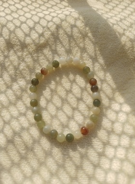 天然新疆和田玉手链手串卡6mm送人礼物多宝糖果色单圈圆珠串男女