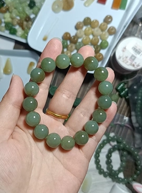 新疆和田玉手串圆珠卡12mm天然玉石手链男女款礼物珠串且末蓝料子