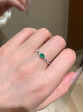 天然翡翠蛋面戒指小清新设计款