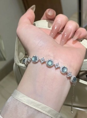 s925银天然蓝水翡翠手链小清新精致设计款高级感气质百搭