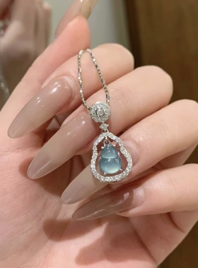 s925银天然蓝水翡翠葫芦吊坠小清新设计款小众轻奢高级感气质百搭