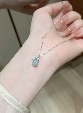 s925银天然蓝水葫芦翡翠项坠小众百搭小清新简约款