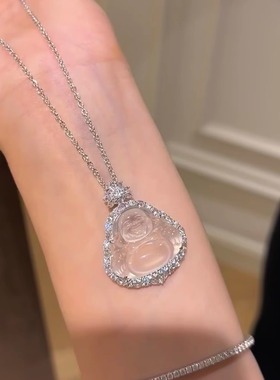 冰种玉髓佛公吊坠项链女弥勒佛笑佛颈链大肚坐佛毛衣链配饰