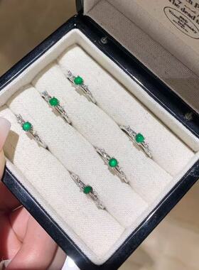S925银天然阳绿翡翠小清新女戒