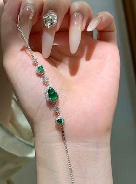 s925银天然阳绿葫芦翡翠手链新中式小众百搭设计款