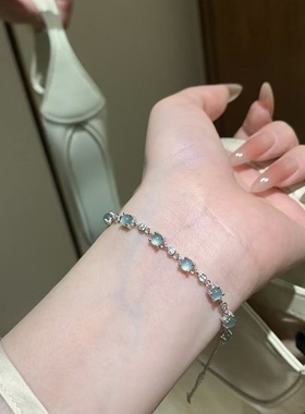 s925银天然蓝水翡翠手链小清新设计款百搭小众气质高级感