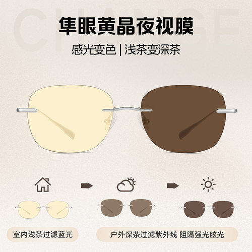 日夜两用女夜视镜防远光灯无框超轻钛架夜间开车专用变色太阳眼镜 - 图0