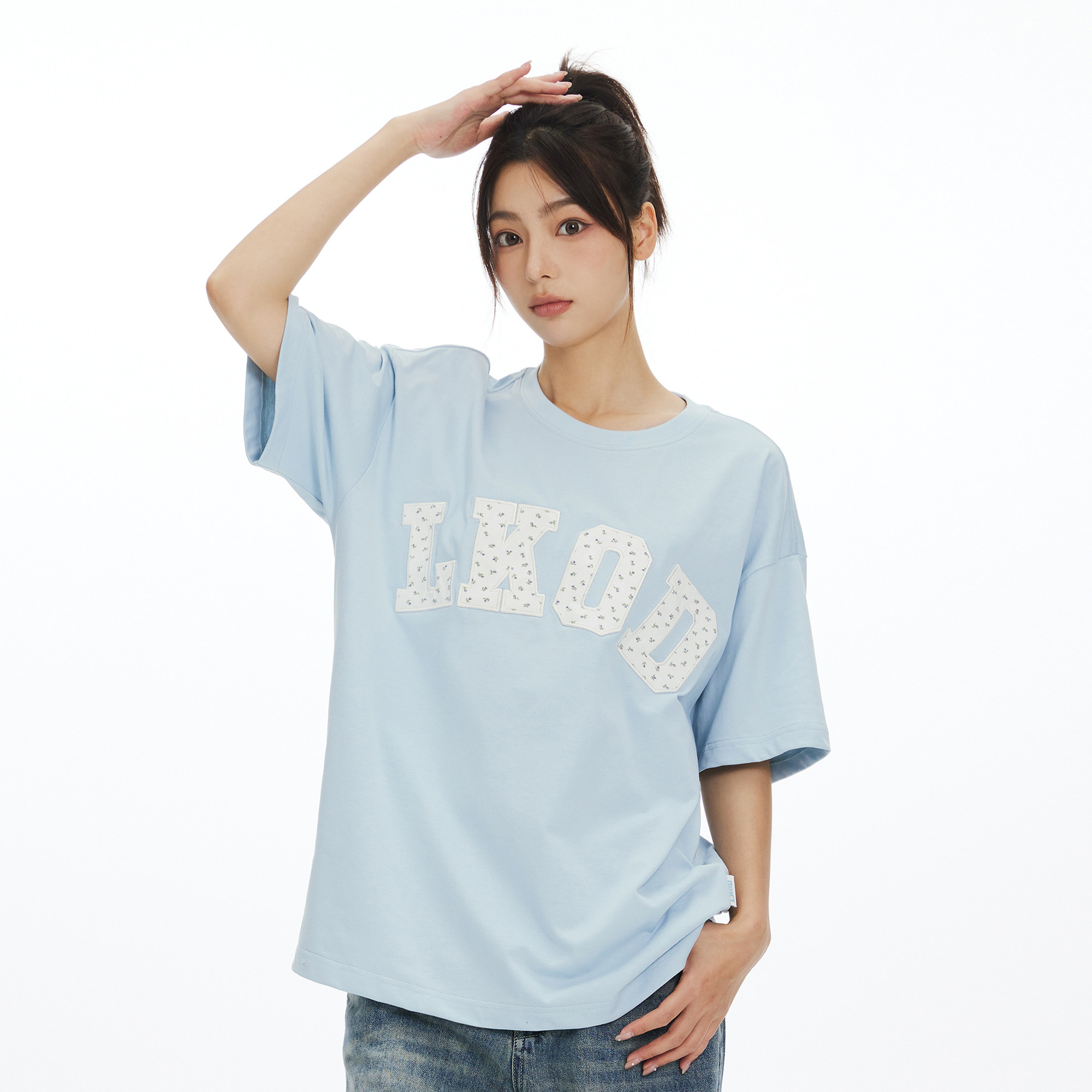 LK STORE LKOD2024夏季新款碎花贴布圆领字母男女情侣T恤短袖打底,淘宝优惠券,粉丝福利购,淘宝优惠卷