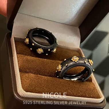 S925银手工拉丝宽版戒指