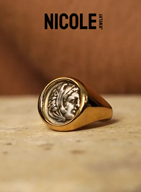 Nicole Jewelry 大力神古币戒指古希腊复古vintage个性人头像浮女