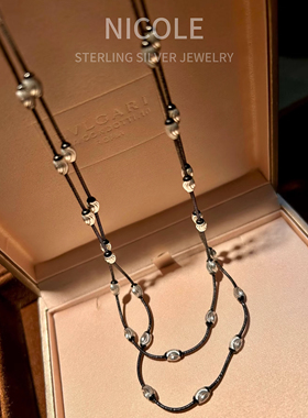Nicole jewelryS925银意大利进口弦线黑天鹅满天星项链毛衣链80cm