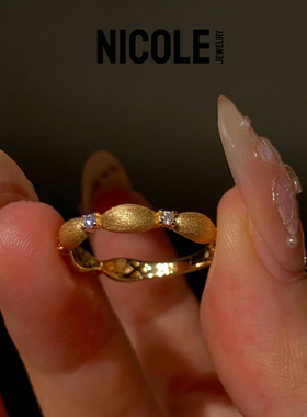 Nicole Jewelry法式拉丝单层排钻戒指小众指环点钻米粒拉丝老钱风