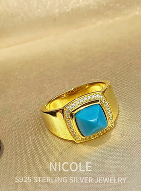 S925唐塔绿松石戒指轻奢复古