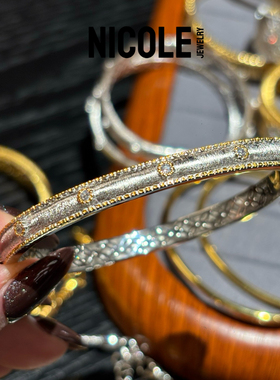 纯银S925手工拉丝布契风白金手镯