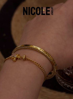 NICOLE JEWELRY纯银S925克家满钻手镯轻奢风高级感闭口实心手环女