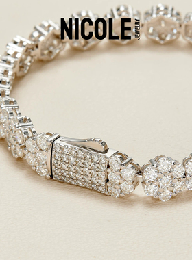 Nicole 925纯银满钻梅花镶莫桑钻手链 花朵网球链 重工亚马逊爆款