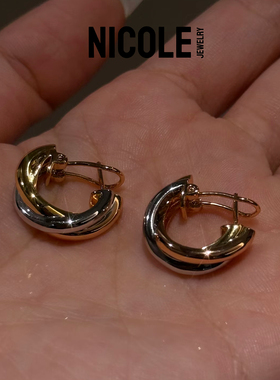 Nicole Jewelry经典重工三色纯银耳环 极简百搭镀18K金高保色礼物