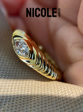Nicole Jewelry莫桑钻纯银戒指欧美新款轻奢不规则设计螺纹指环女