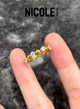 NICOLE JEWELRY 叠戴纯银珠珠圆珠间钻石小戒指S925莫桑钻送礼