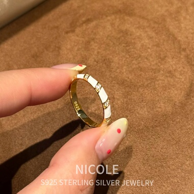 NicoleS925纯银珐琅条纹戒指女