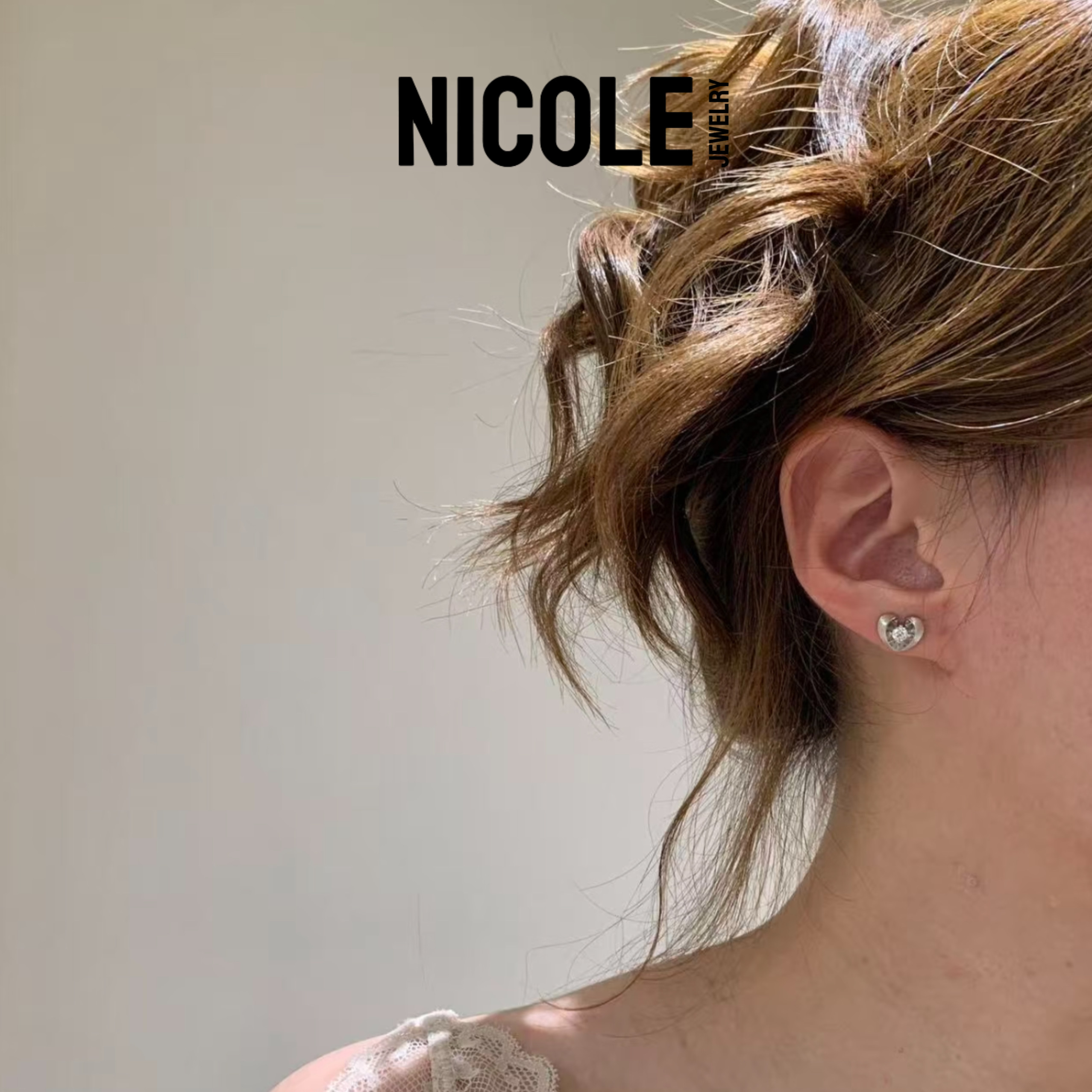 Nicole Jewelry纯银拉丝爱心耳环女气质轻奢小众设计感悬浮耳钉,淘宝优惠券,粉丝福利购,淘宝优惠卷