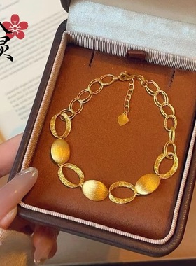 金色拉丝圆环手链项链耳钉套装