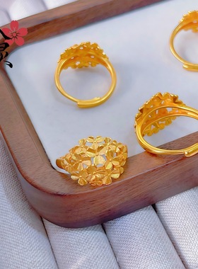 金色新款精致花团锦簇开口戒指新中式复古花塔同款指环饰品