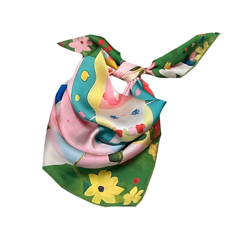 公主猫咪~Flora古灵精怪复古可爱油画趣味少女心小方巾丝巾领巾
