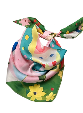 公主猫咪～Flora古灵精怪复古可爱油画趣味少女心小方巾丝巾领巾