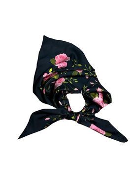 黑粉玫瑰浪漫气息～Flora秋冬复古女法式田园碎花小方巾丝巾头巾