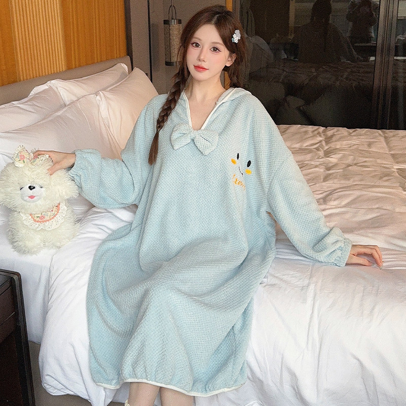大码睡袍女秋冬季珊瑚绒加厚绒法兰绒连帽套头浴衣浴袍睡衣家居服,淘宝优惠券,粉丝福利购,淘宝优惠卷