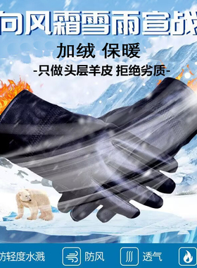 羊皮手套男士加绒冬季骑行保暖