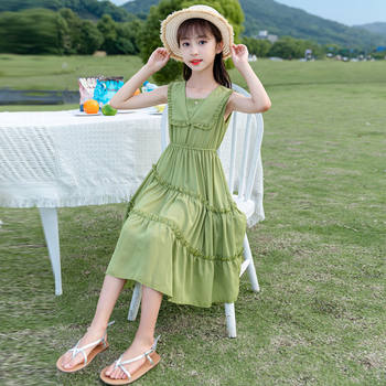 ເດັກຍິງ Dress Summer 2024 ຮູບແບບໃຫມ່ເກົາຫຼີຂອງເດັກນ້ອຍ Skirt ເຄື່ອງນຸ່ງເດັກນ້ອຍເດັກຍິງອິນເຕີເນັດສະເຫຼີມສະຫຼອງ Princess Dress Summer ພາກບາງ