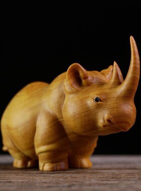 太行崖柏木雕刻手把件玩手工家居动物小摆件犀牛大象河马非洲三宝