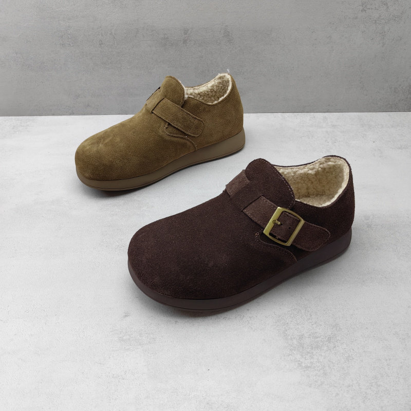 2025秋冬新款真皮森系圆头平底懒人加绒保暖百搭包头休闲勃肯女鞋,淘宝优惠券,粉丝福利购,淘宝优惠卷