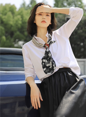 小花斜纹双层女款长条飘带丝巾