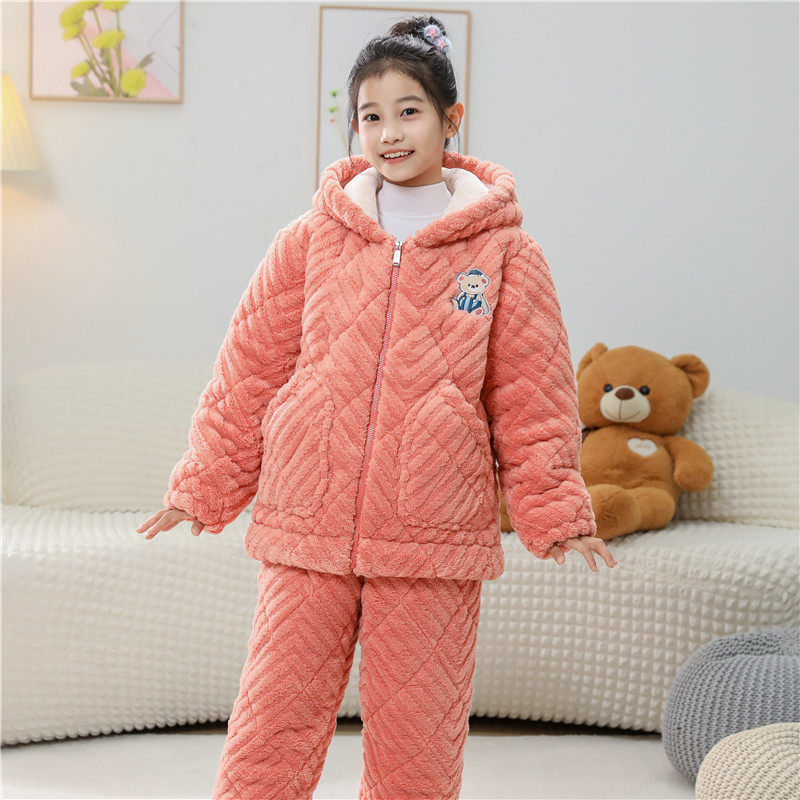 儿童睡衣冬季加绒加厚三层夹棉男童法兰绒女童宝宝男孩女孩家居服,淘宝优惠券,粉丝福利购,淘宝优惠卷