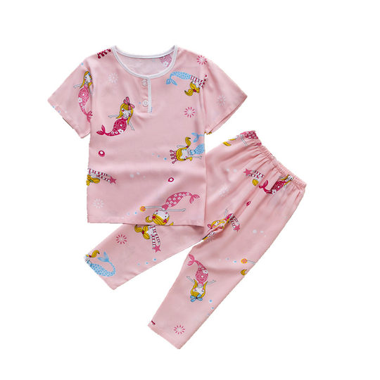 Summer cotton silk children's pajamas for girls and babies