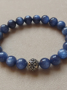 颗颗银猫眼效应 天然巴西蓝晶石手链手串9mm 正品饰品 银饰珠水晶