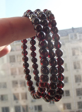 天然巴西酒红石榴石手链手串  银饰玫瑰花 正品饰品水晶半宝石