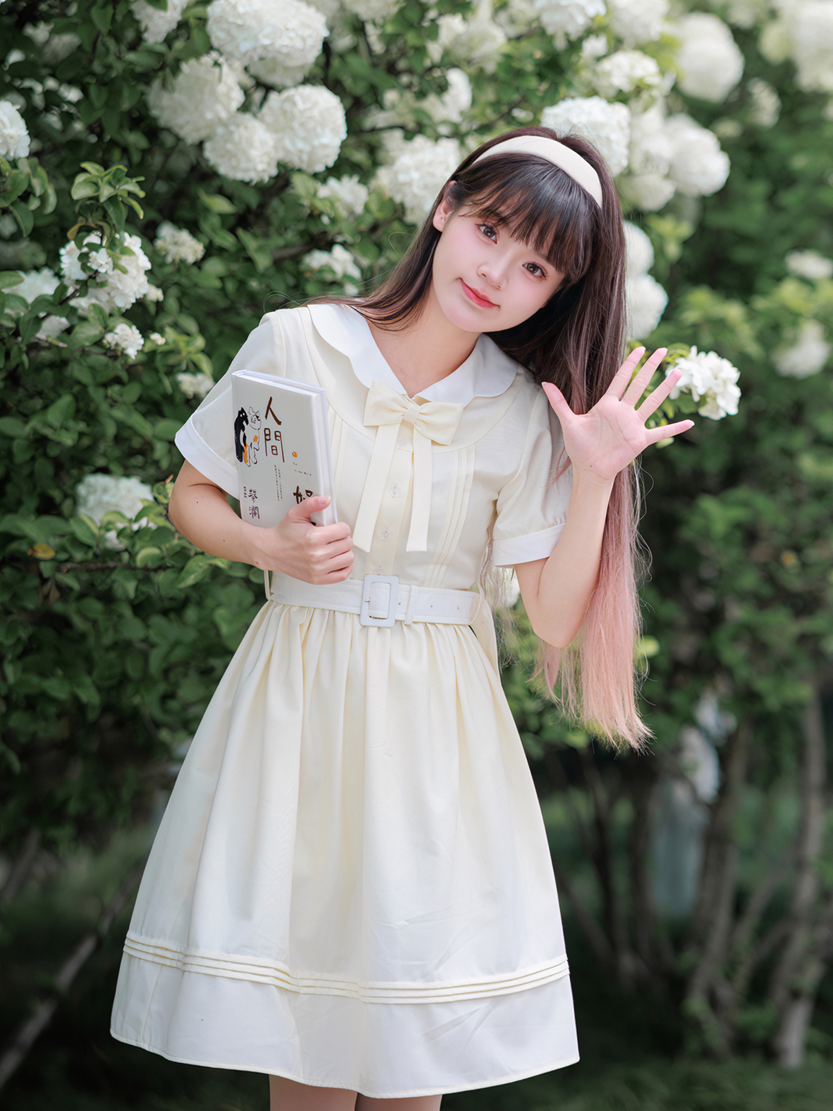 春夏季盛夏服怪兽JK原创设计甜美清新连衣裙花瓣领夏季可爱长裙-图0