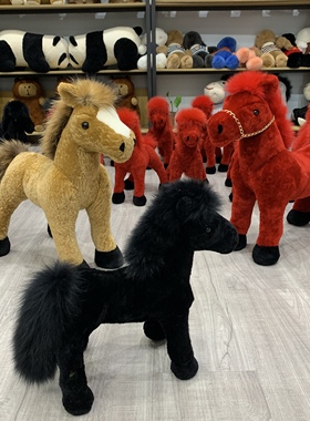 本命年红色仿真小马公仔真皮真毛马到成功摆件礼物白龙马黑马玩偶