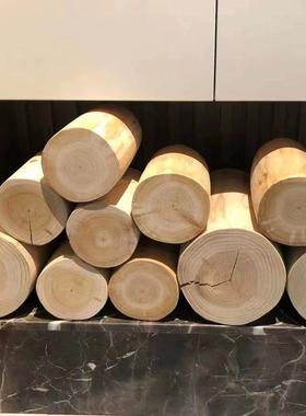去皮杉木 实木壁炉装饰 木桩木墩子造景摆设民宿装饰木柱去皮木墩